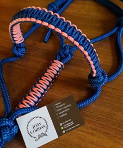 Cabresto de 7 nós Azul Marinho com Detalhes na Focinheira Rosa Claro - Imagem 1