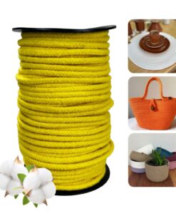 Corda Trançada de Algodão 6mm Rolo Com 60 metros -Cor: Amarelo
