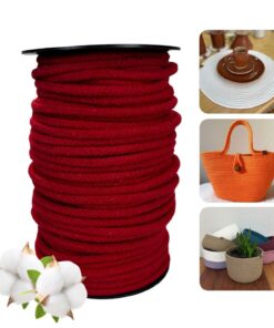 Corda Trançada de Algodão 6mm Rolo Com 60 metros -Cor: Vermelho