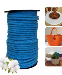 Corda Trançada de Algodão 6mm Rolo Com 60 metros -Cor: Azul Turquesa