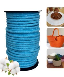 Corda Trançada de Algodão 6mm Rolo Com 60 metros -Cor: Azul Claro