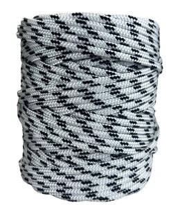 Corda Náutica de Polipropileno 5mm Rolo com 140 metros – Cor: Branco Com 3 Listras Preto