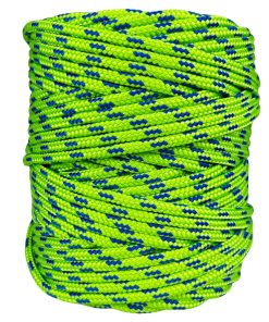 Corda Náutica de Polipropileno 5mm Rolo com 140 metros – Cor: Verde Pistache Com 3 Listras Azul Royal