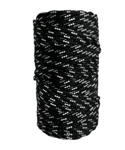 Corda Náutica de Polipropileno 6mm (50 Metros) – Cor: Preto Com 3 Listras Branco
