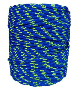 Corda Náutica de Polipropileno 5mm Rolo com 140 metros – Cor: Azul Royal Com 3 Listras Verde Pistache