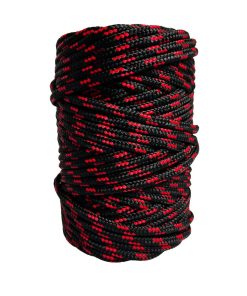 Corda Náutica de Polipropileno 6mm (50 Metros) – Cor: Preto Com 3 Listras Vermelho