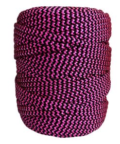 Corda Náutica de Polipropileno Carretel 6,0mm Com 180 metros – Cor: Preto Com Rosa Fluorescente ( Zig Zag )